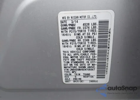 2014 Nissan Rogue Select S from USA, damaged, VIN JN8AS5MV6EW706867